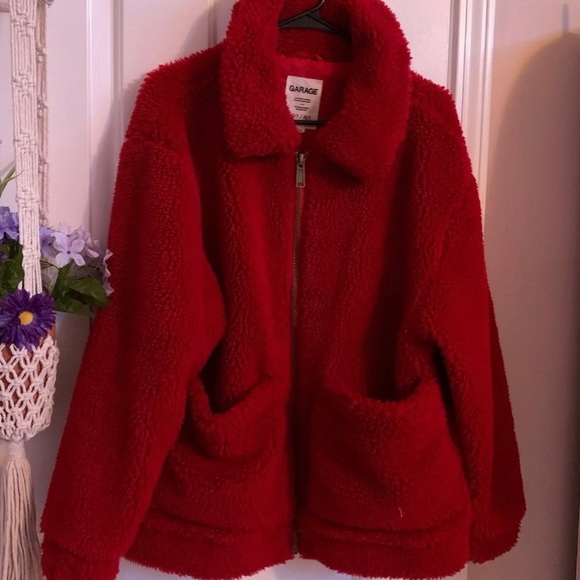 Garage Red Sherpa Teddy Jacket - Picture 1 of 4